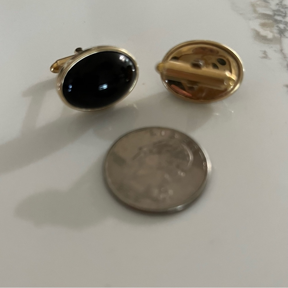 14KT R.G. ROLLED GOLD MCM Cufflinks Black Onyx Oval Cabochon Jewele Kreisler - Picture 6 of 8